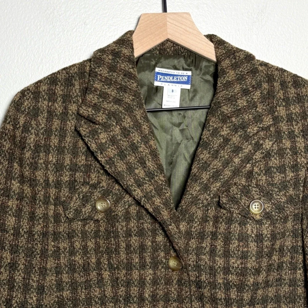 Pendleton VTG Womens Wool Blazer Jacket 8 Brown Plaid Academia Gilmore Girls 90s